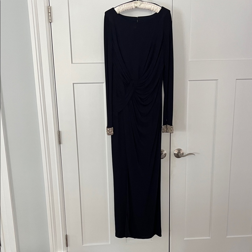 David Meister Black Long Sleeve Gown with Silver Accents